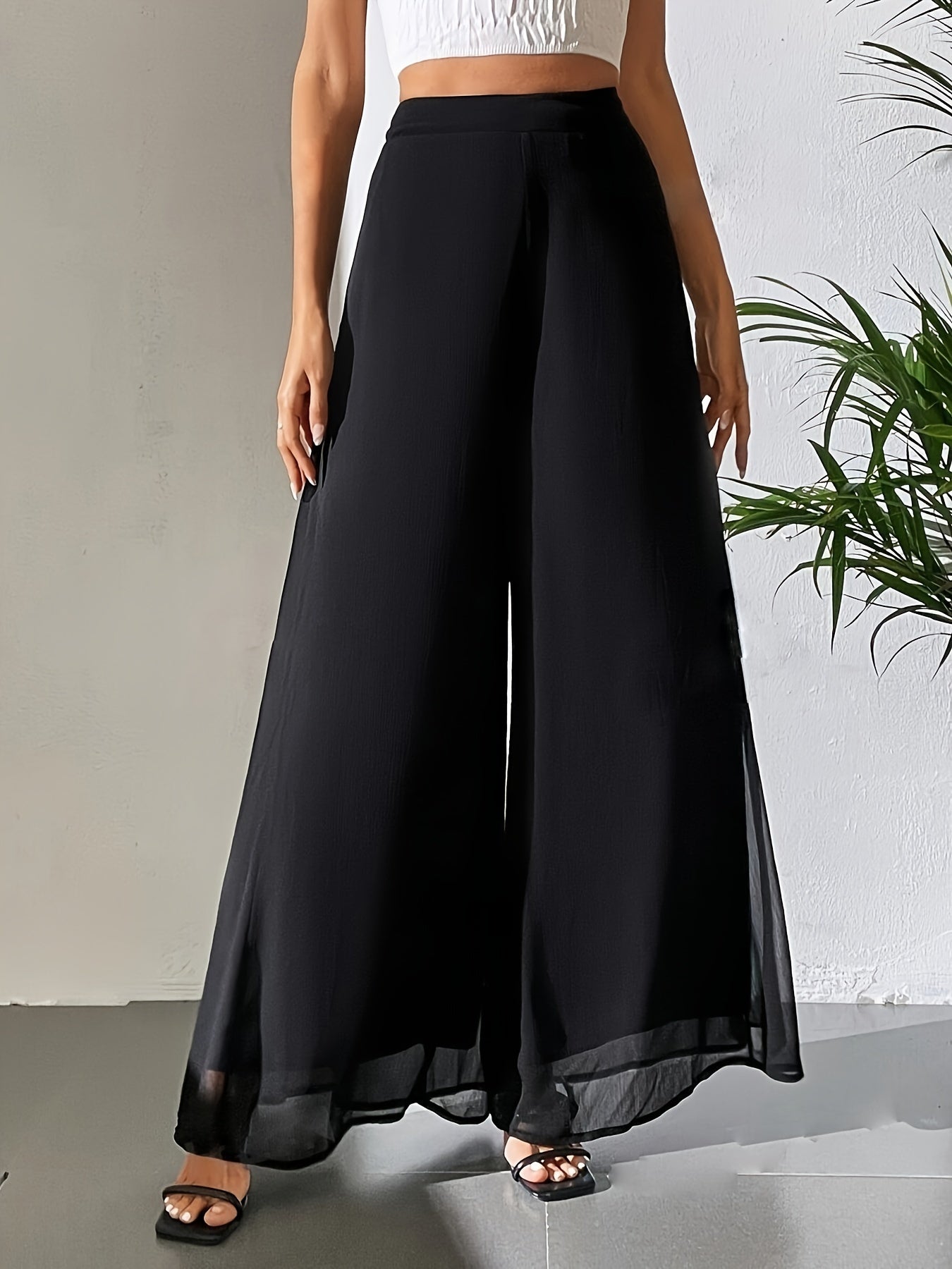 Quiana | Zwarte wijde broek met hoge taille voor dames - vloeiend, voor casual en elegante stijl