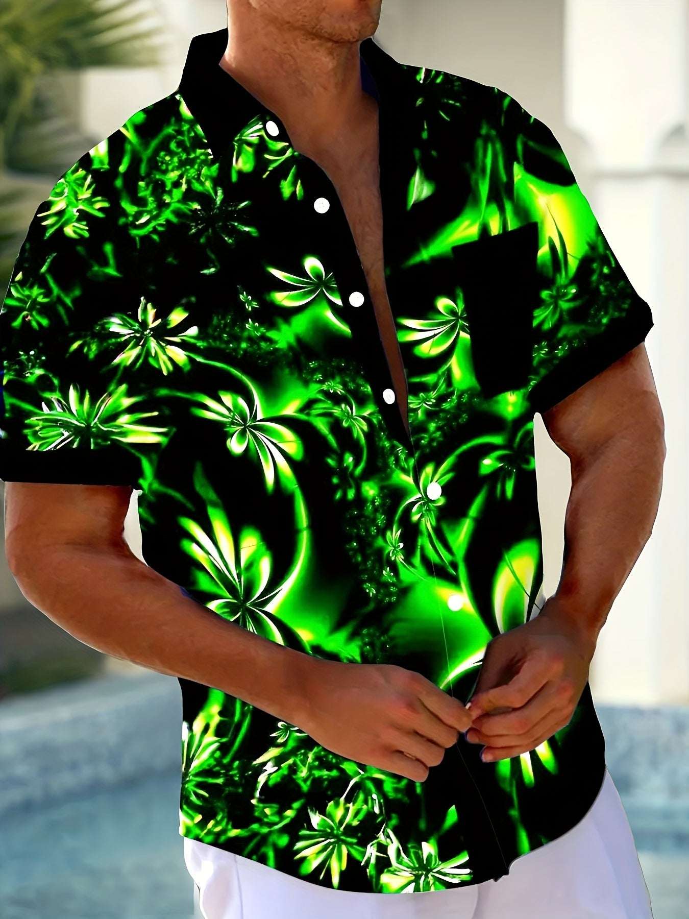 Benji | Korte mouwen herenhemd met hawaii-verloop in 3D-bloemenprint