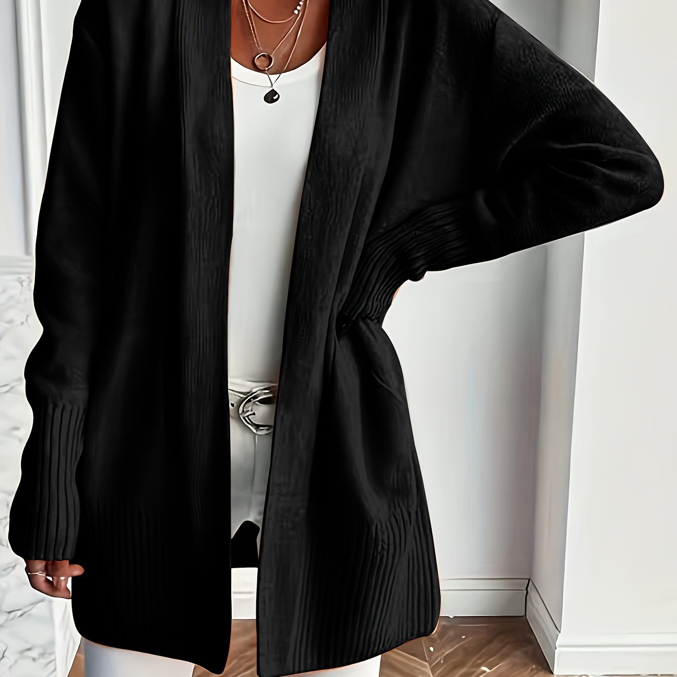 Rosavine | Open gebreid vest voor dames - Relaxed Fit, lange mouwen, gezellig casual vest met zakken