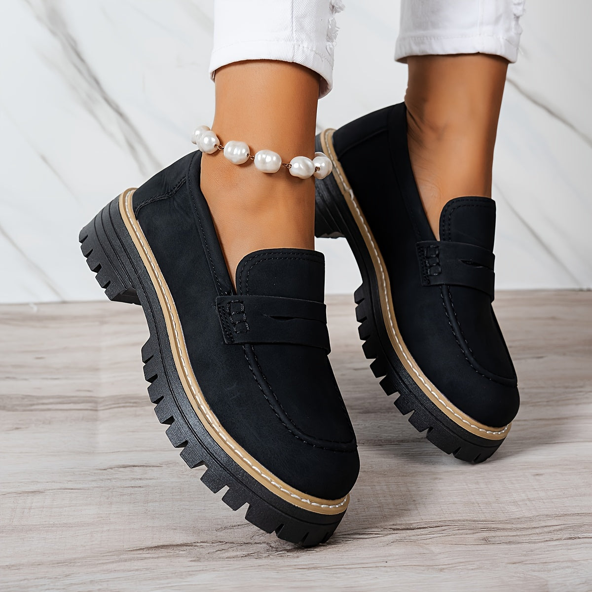 LoaferMax | Dames Retro Chunky Slip-On Loafers - Faux Leather Penny Loafers