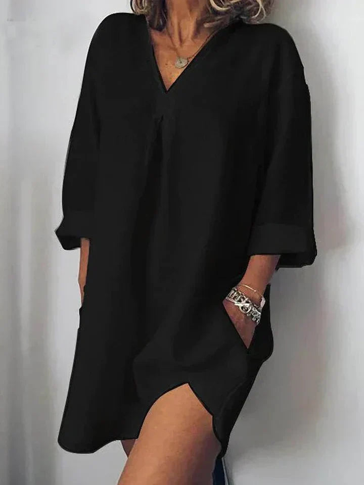 Olina | Linnen damesjurk - Ontspannen pasvorm, elegante casual zomerjurk