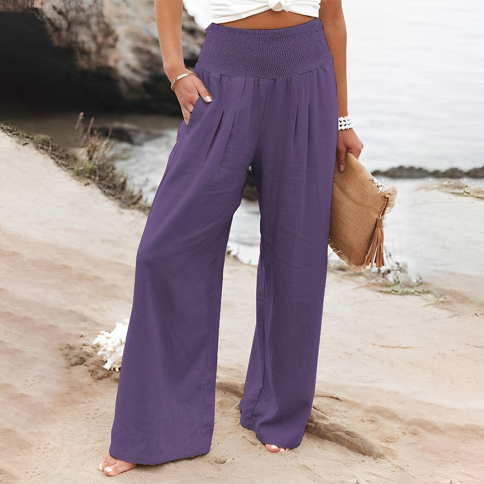 Vanthira | Broek met wijde pijpen, ademend - hoge taille, losse pasvorm, elastische tailleband