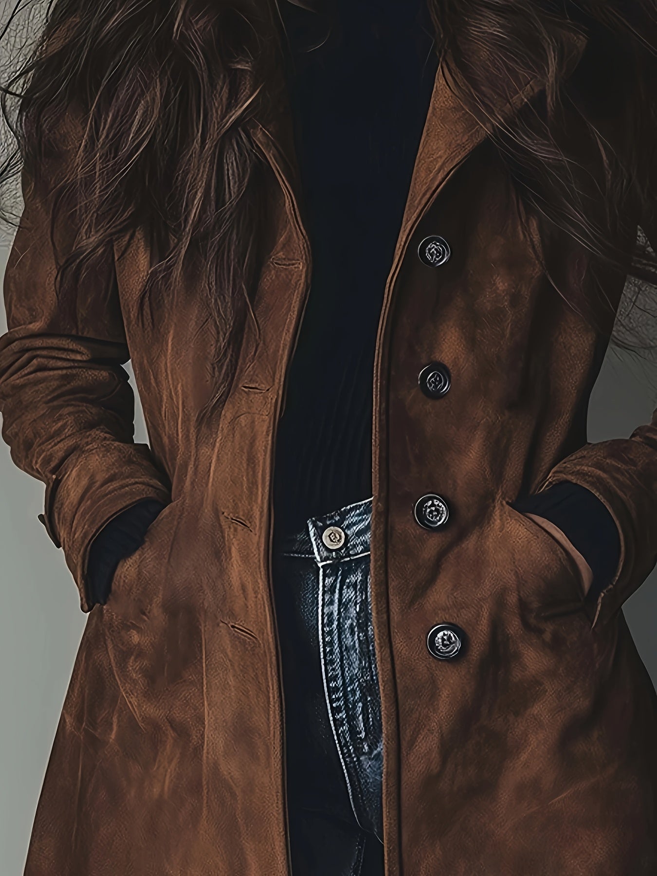 Forynne | Vintage suède trenchcoat voor dames – Elegante single-breasted H-silhouet