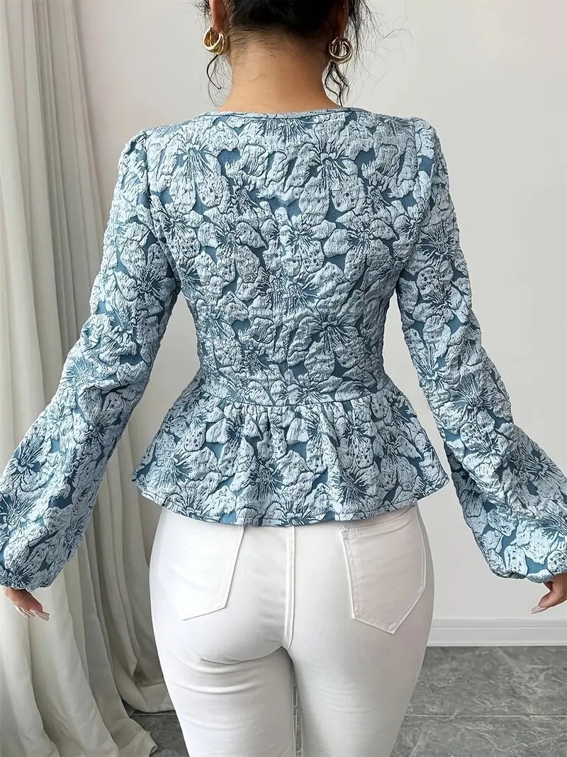Nivienne | Elegante blouse met bloemmotief en pofmouwen - Casual Chique Damestop