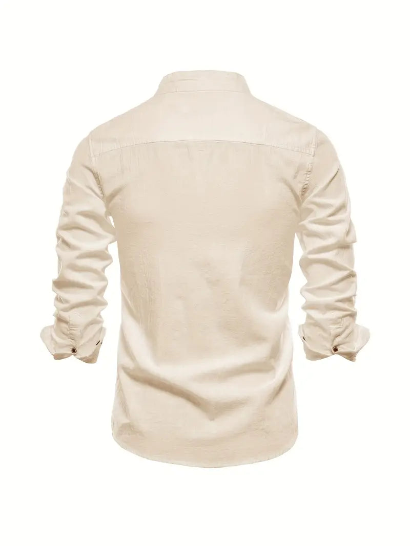 Ottokar | Klassiek herenoverhemd met staande kraag en knoopsluiting - lange mouwen, casual, slim fit