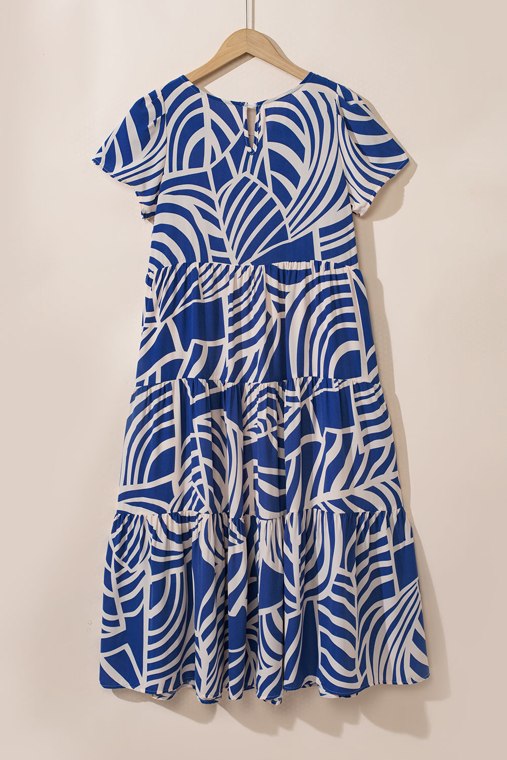 Xelira | Boho Midi-jurk - Geometrische lijnen print, korte mouwen, uitlopende zoom