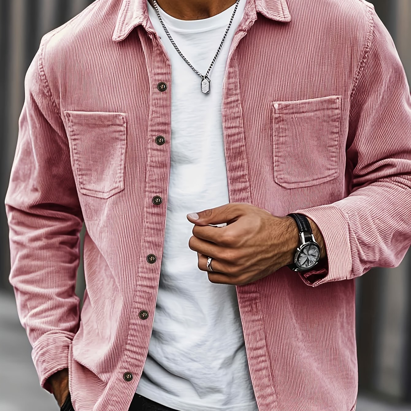 Niklaus | Corduroy overhemdjas voor heren – Casual overhemd met knopen, dubbele borstzakken
