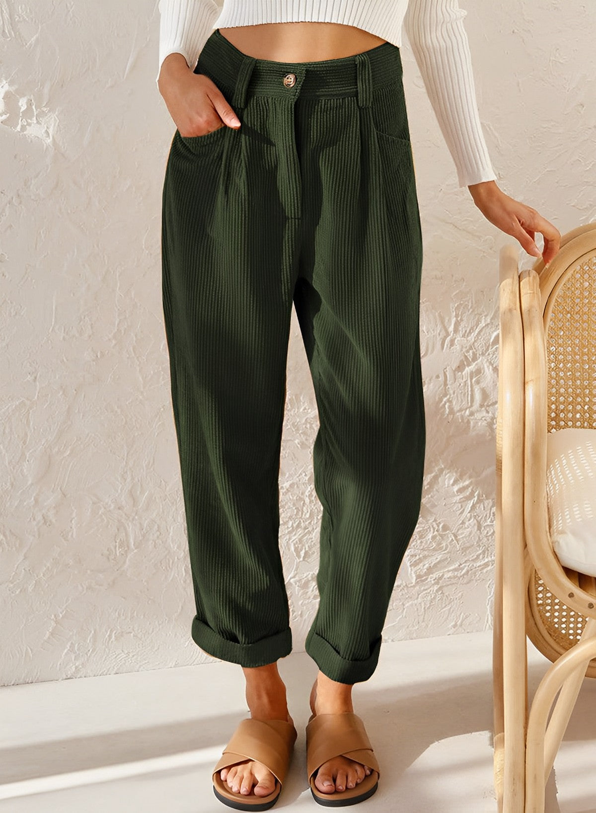 Marguerite | Corduroy broek met hoge taille voor dames - Vintage & comfortabele broek