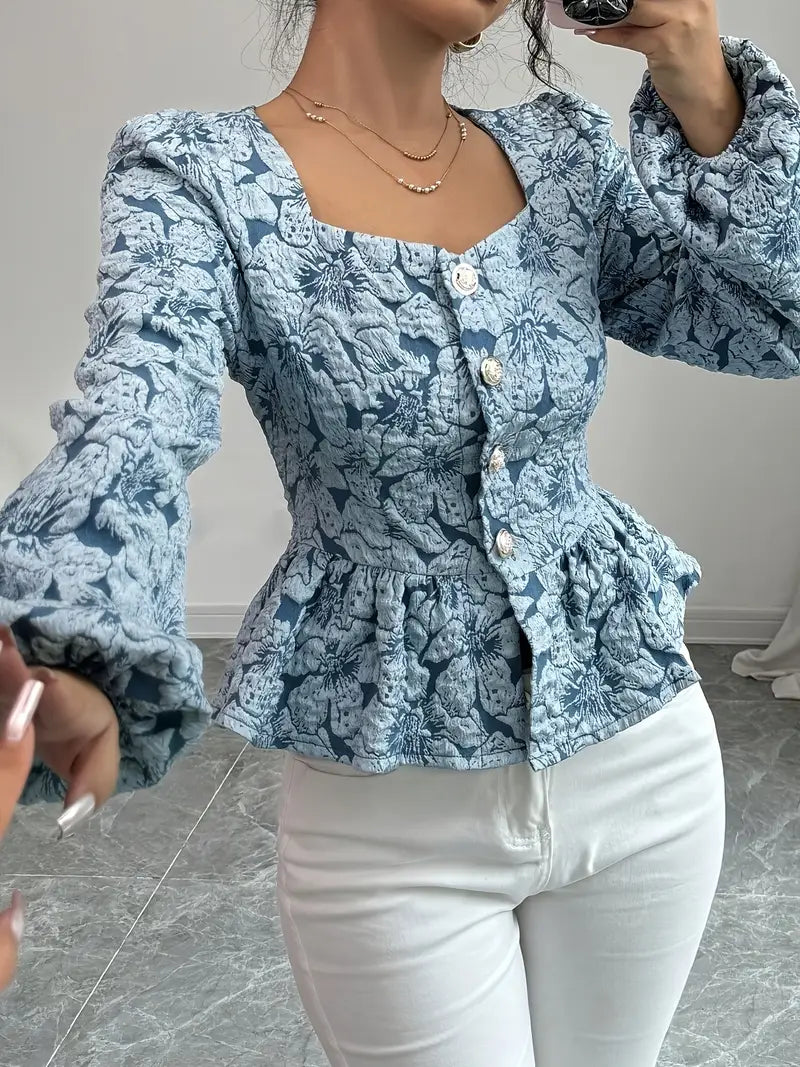 Nivienne | Elegante blouse met bloemmotief en pofmouwen - Casual Chique Damestop