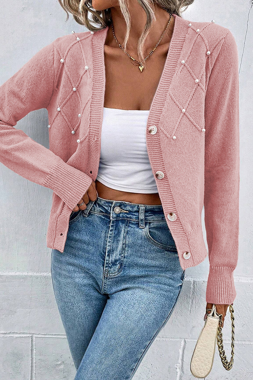 Crescenda | Elegant Cashmere Cardigan met Parel – Dames Herfst/Winter Luxe Vest