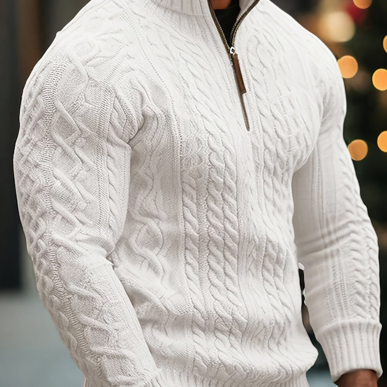 Dagfinn | Heren trui met halve rits en structuur – opstaande kraag, pullover met rits, zacht breisel