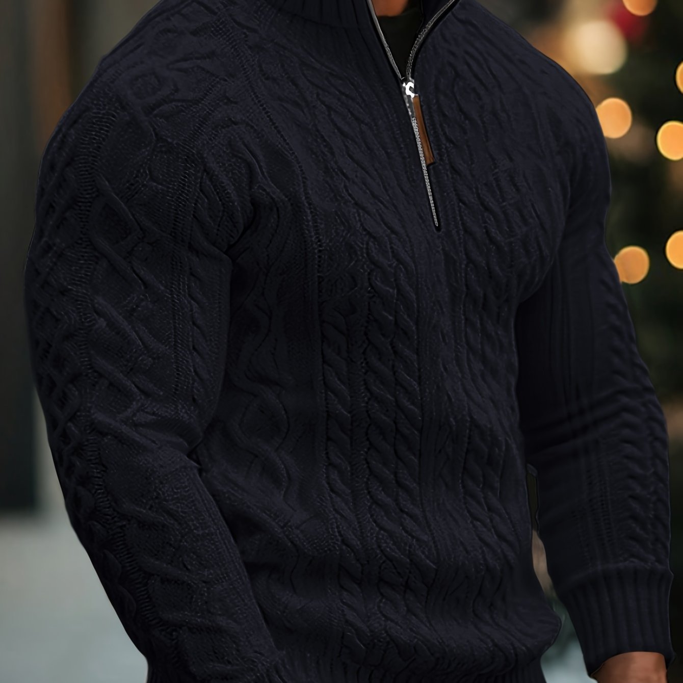 Dagfinn | Heren trui met halve rits en structuur – opstaande kraag, pullover met rits, zacht breisel