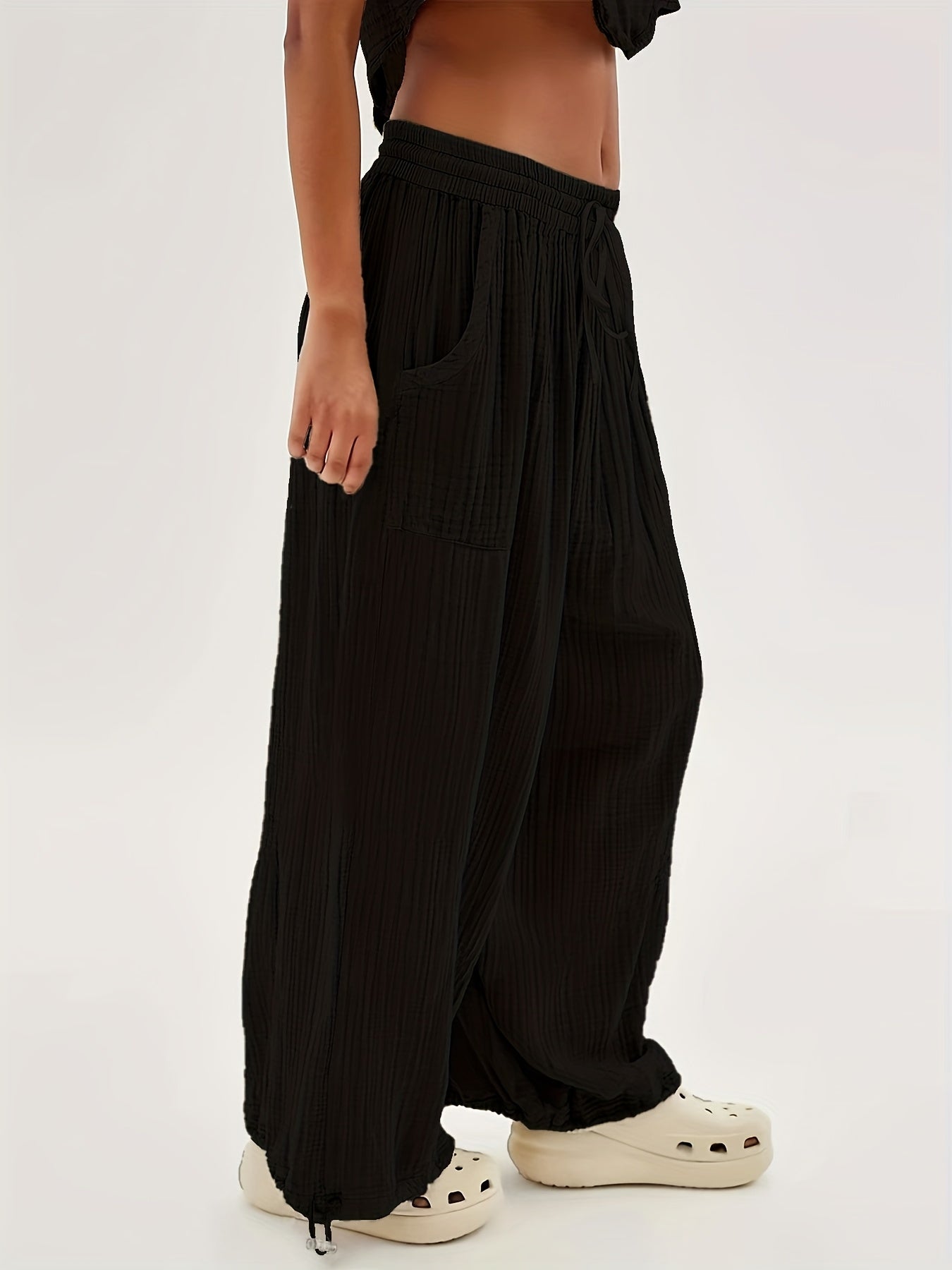Sabrinka | Casual broek met wijde pijpen voor dames - taille met koord, losse pasvorm