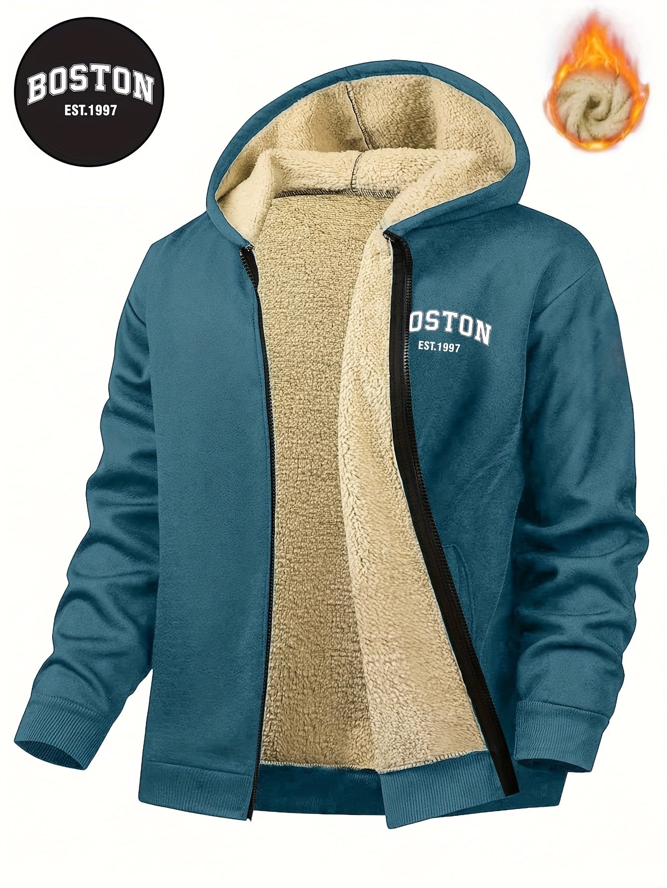 Zayden | Heren fleece gevoerde hoodie met ritssluiting – Casual hoodie met letterprint