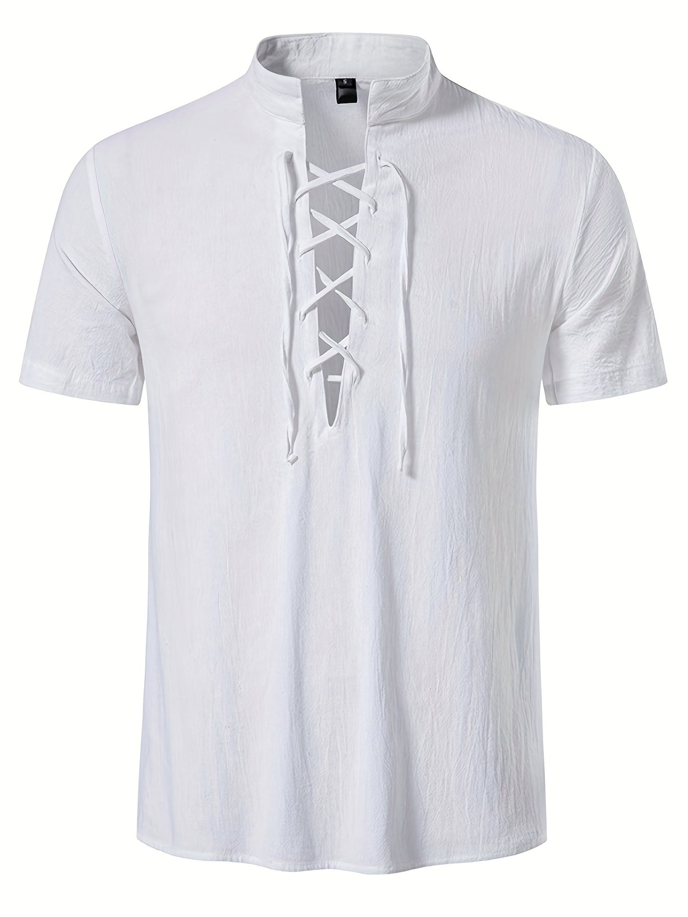 Ukko | Katoenen overhemd met korte mouwen voor heren - lichtgewicht lace-up retrostijl