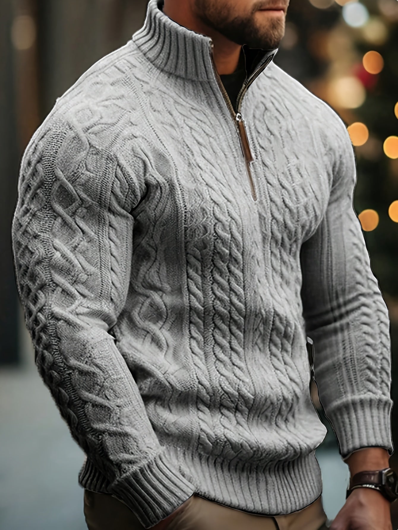 Dagfinn | Heren trui met halve rits en structuur – opstaande kraag, pullover met rits, zacht breisel