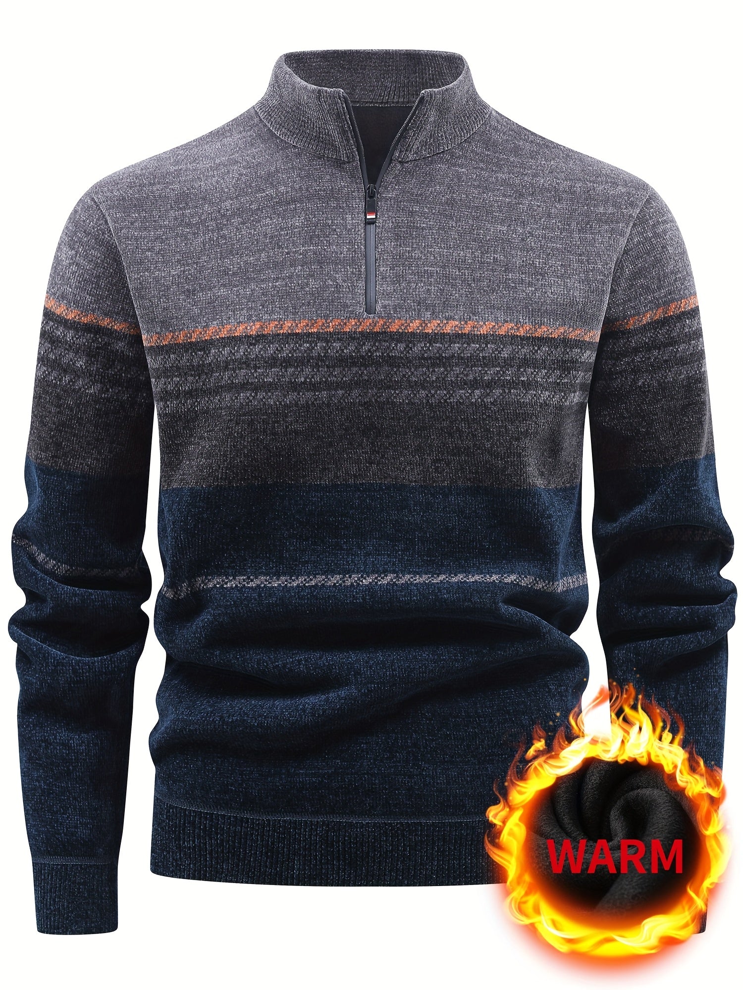 Valter | Heren sweater met fleecevoering en ritssluiting – Warme pullover met kleurblokken en strepen