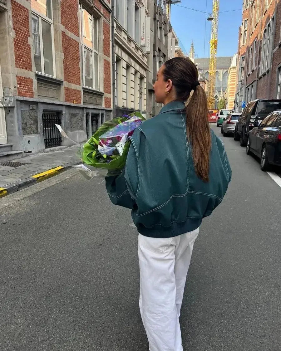 Tavira | Dames oversized faux leren bikerjas - street style bovenkleding, vintage look