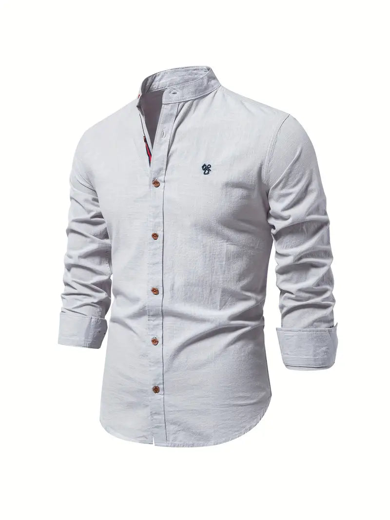 Ottokar | Klassiek herenoverhemd met staande kraag en knoopsluiting - lange mouwen, casual, slim fit