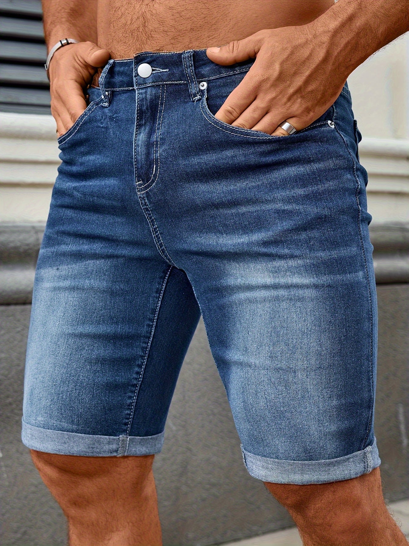 Hyrick | Heren Stretch Denim Shorts - Halfhoge Jean Shorts met Zakken