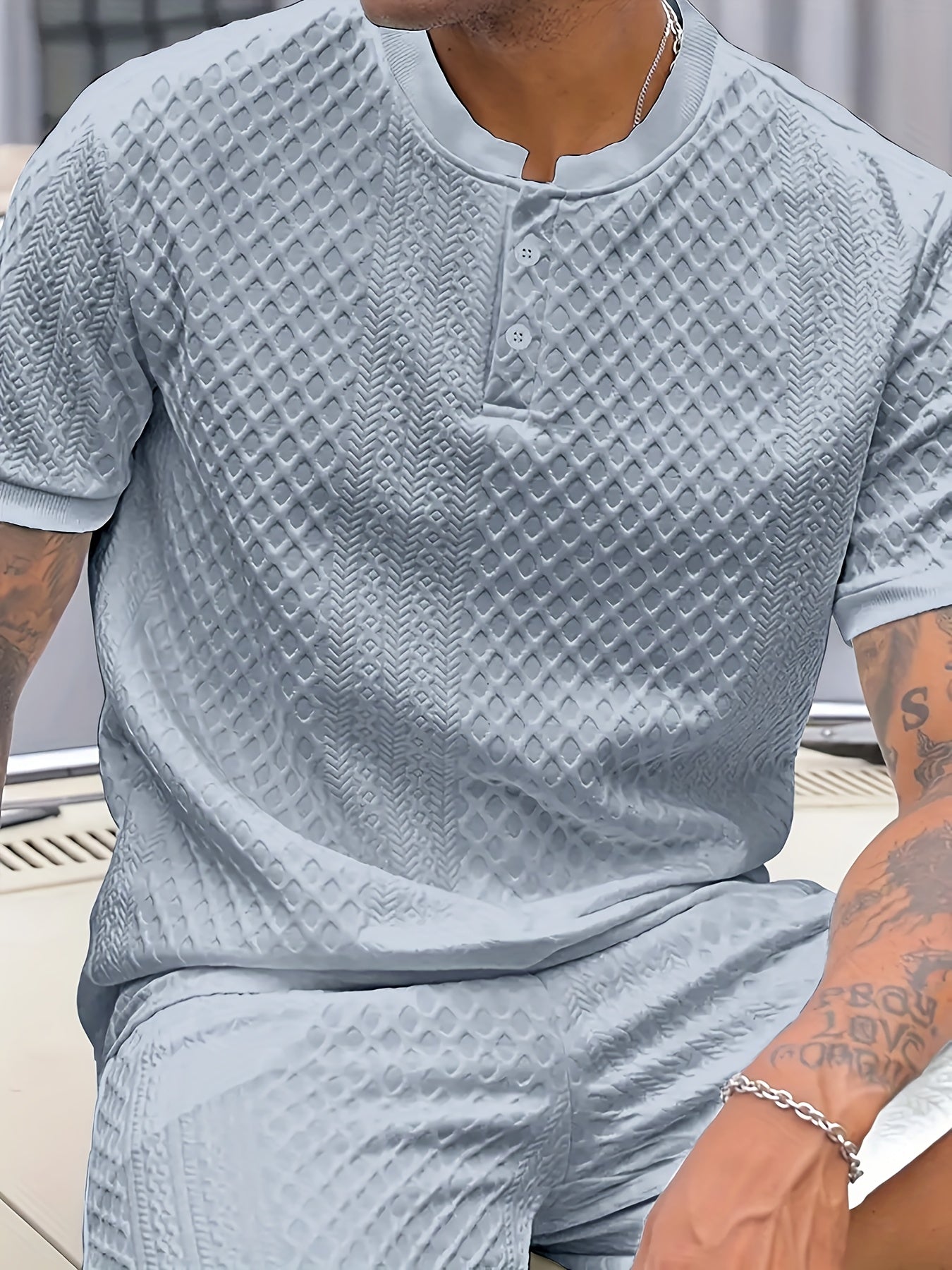 Damjan | Heren Casual Business Henley Poloshirt - Jacquard Kraag T-shirt