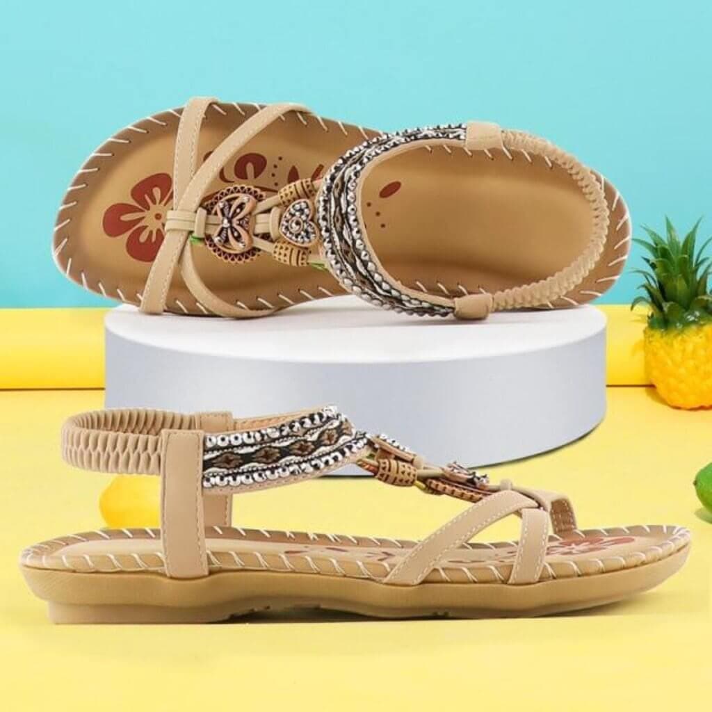 SoleDrift | Boho platte damessandalen - Elastische band, zachte zool, antislip