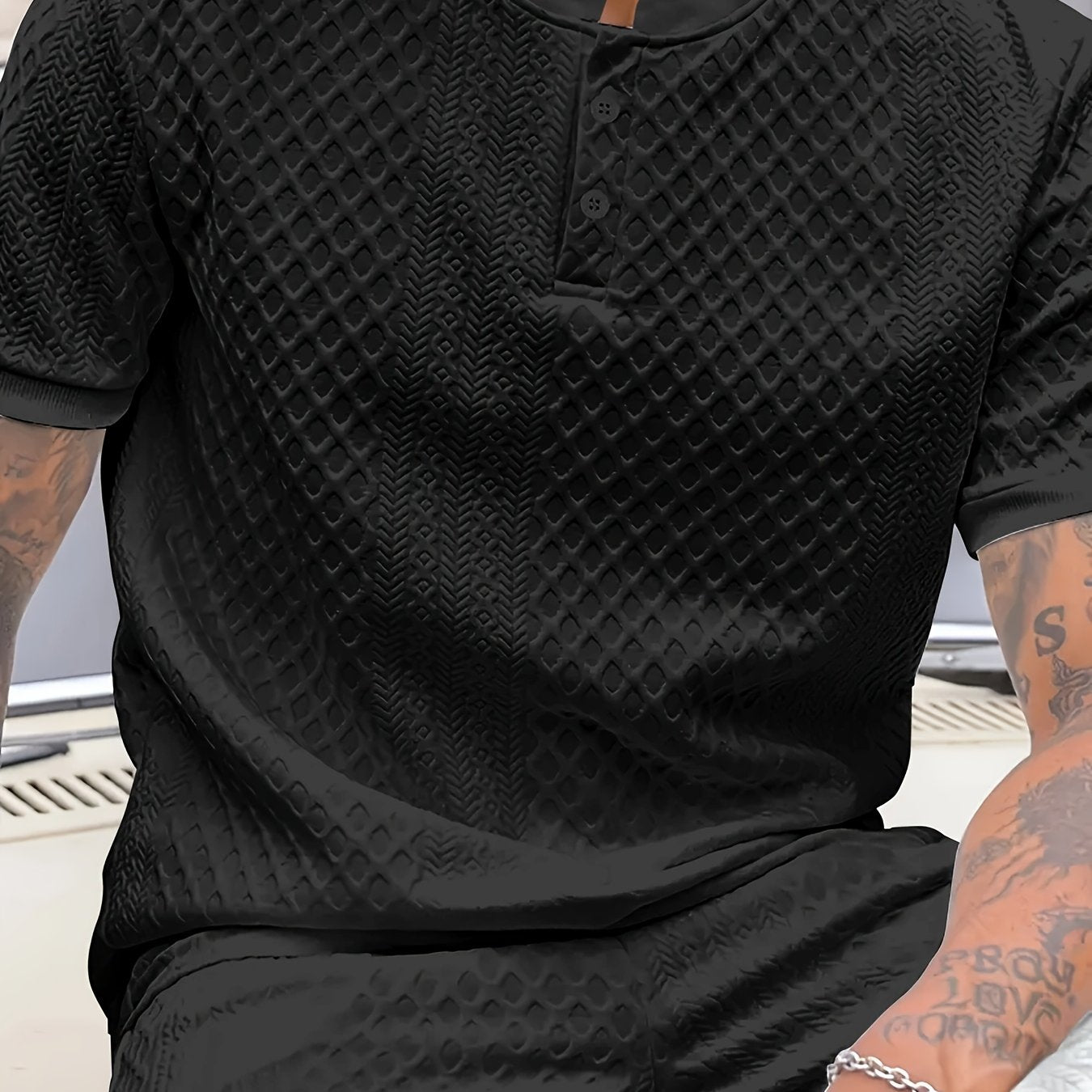 Damjan | Heren Casual Business Henley Poloshirt - Jacquard Kraag T-shirt