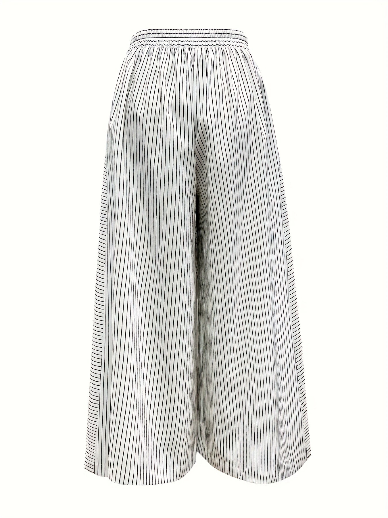 Noreia | Casual gestreepte broek met hoge taille en wijde pijpen - Los model, knoopdetail