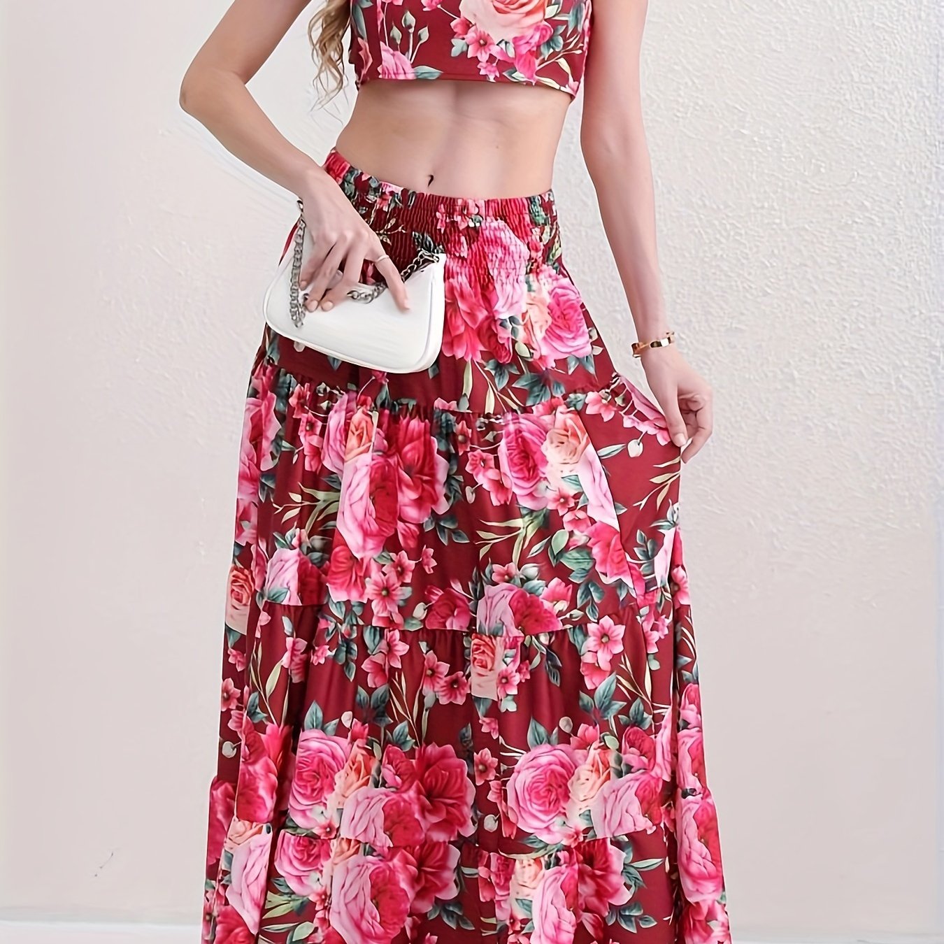 Uletta | Tweedelige set met bloemenprint, top en rok met ruches