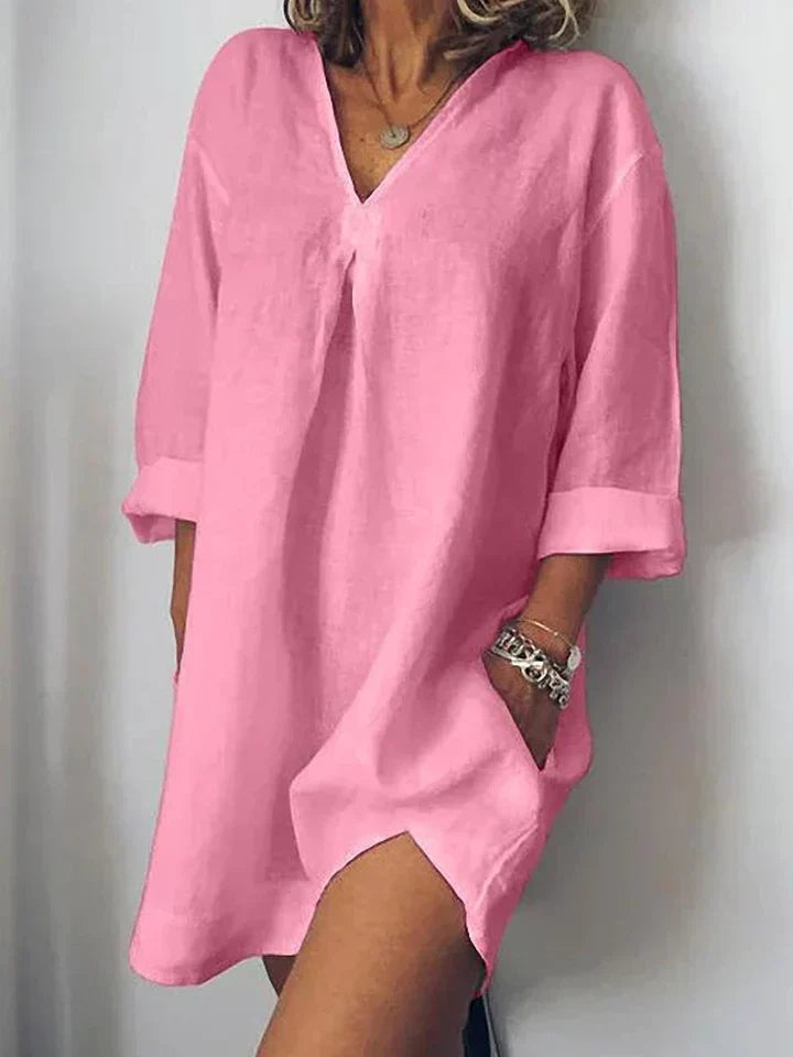 Olina | Linnen damesjurk - Ontspannen pasvorm, elegante casual zomerjurk