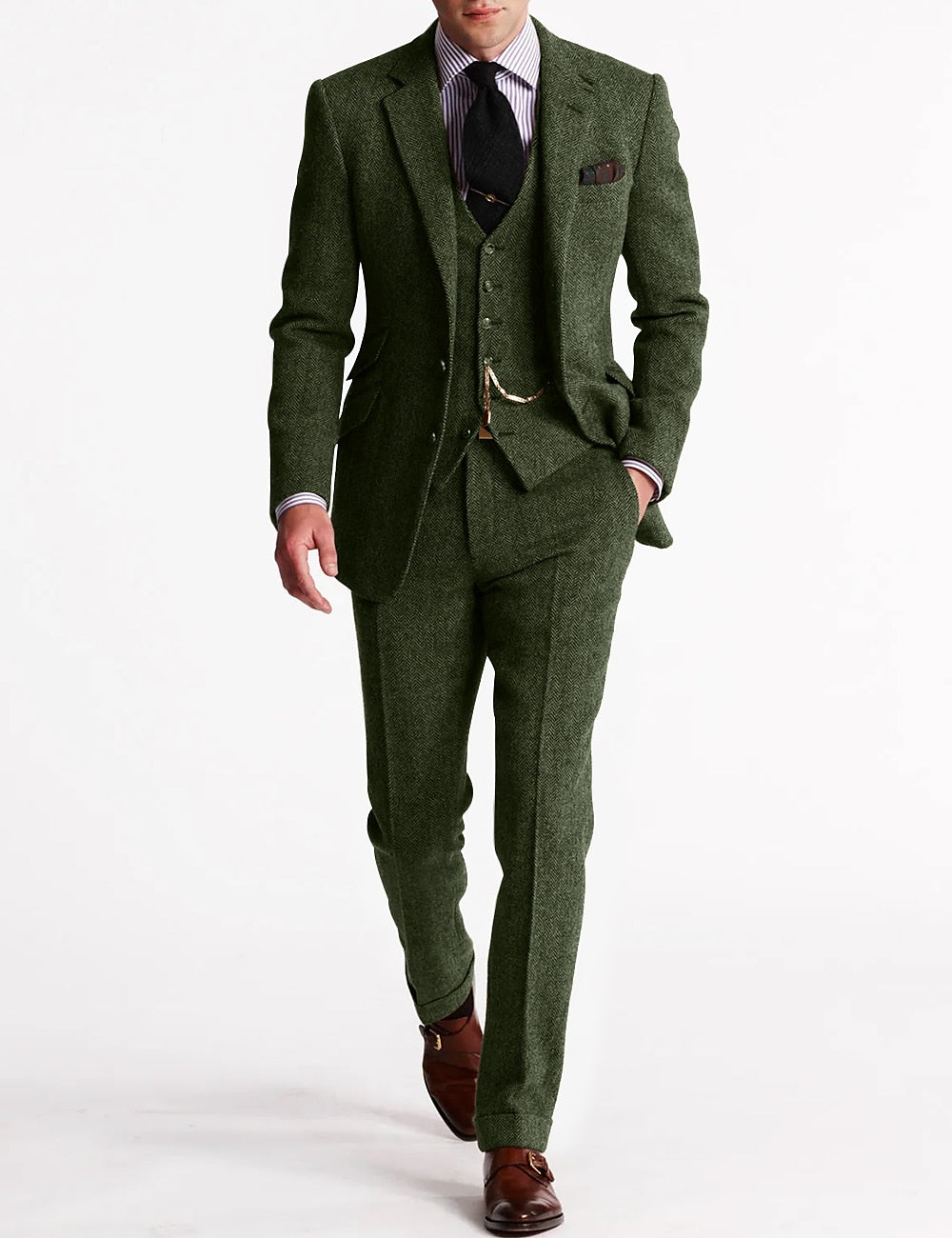 Dereck | Heren Wollen Tweed 3-delig pak - Formele blazer, colbert & broek set voor bruiloft, feest of avondkleding