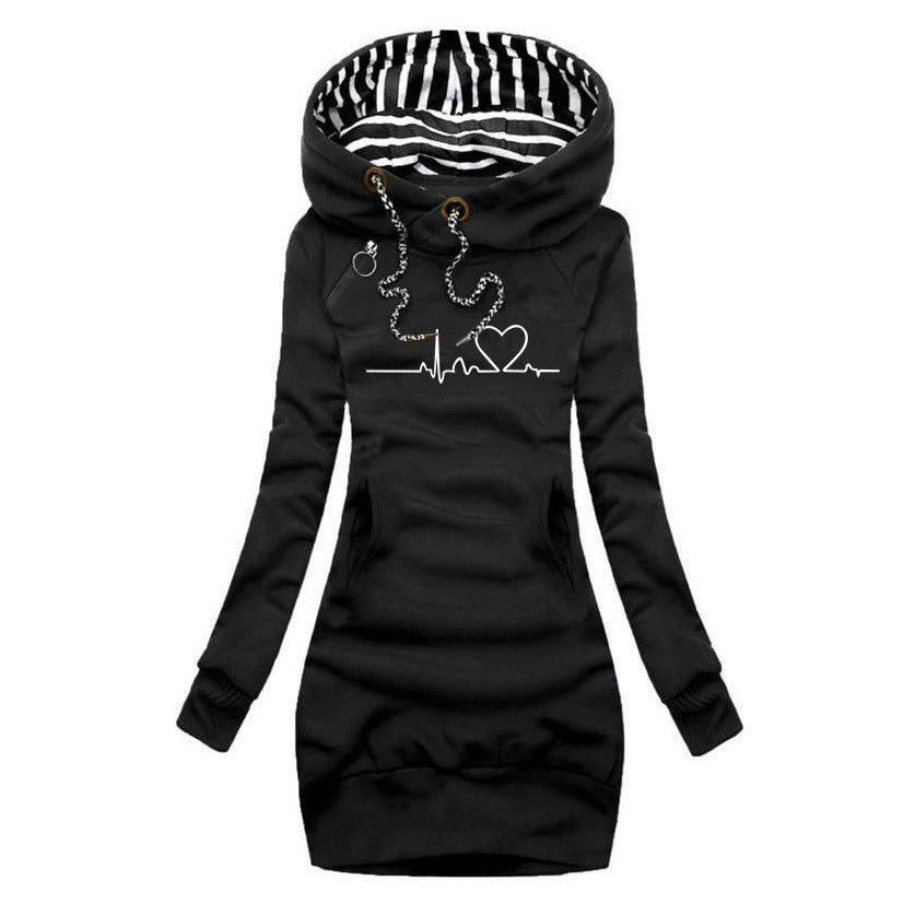 Melitta | Hoodiejurk voor dames met hartjesprint – Casual lange sweaterjurk, warm en comfortabel