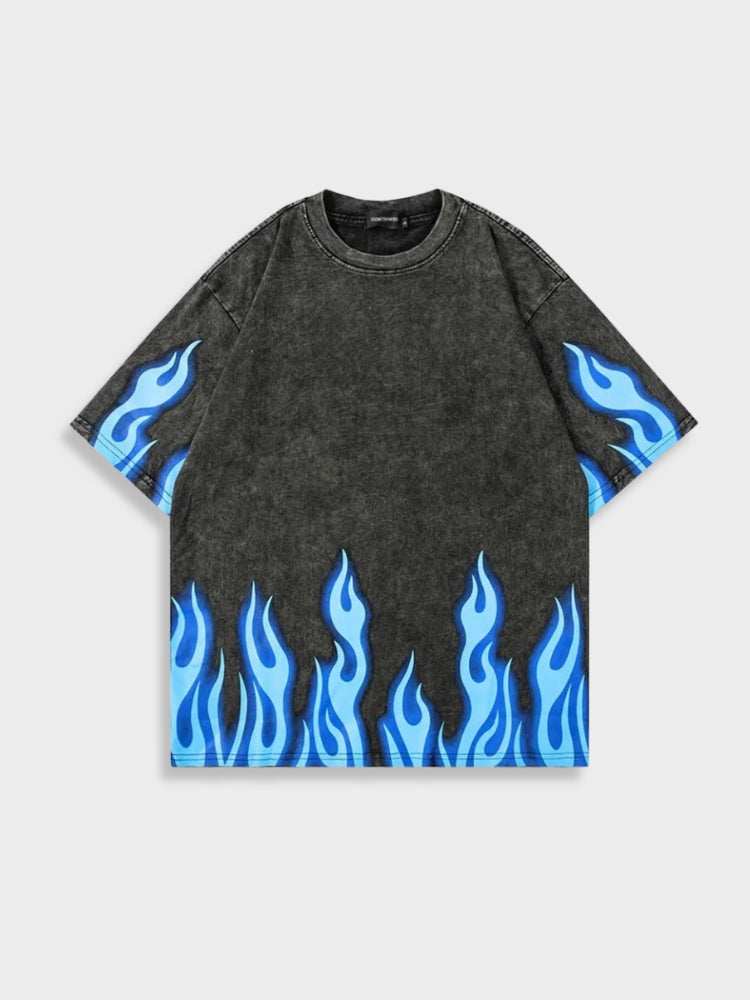 Norwood | Heren-T-shirt met blauwe vlammen gewassen - Stijlvol grafisch T-shirt