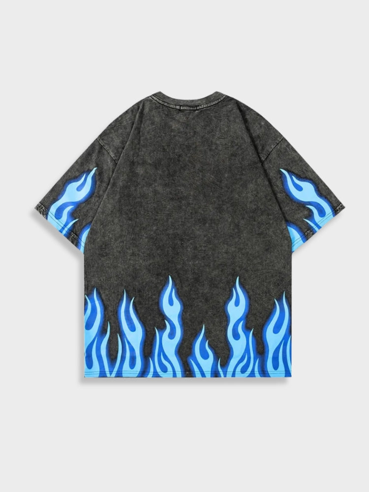 Norwood | Heren-T-shirt met blauwe vlammen gewassen - Stijlvol grafisch T-shirt