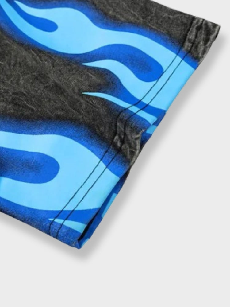 Norwood | Heren-T-shirt met blauwe vlammen gewassen - Stijlvol grafisch T-shirt