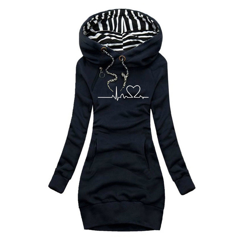 Melitta | Hoodiejurk voor dames met hartjesprint – Casual lange sweaterjurk, warm en comfortabel
