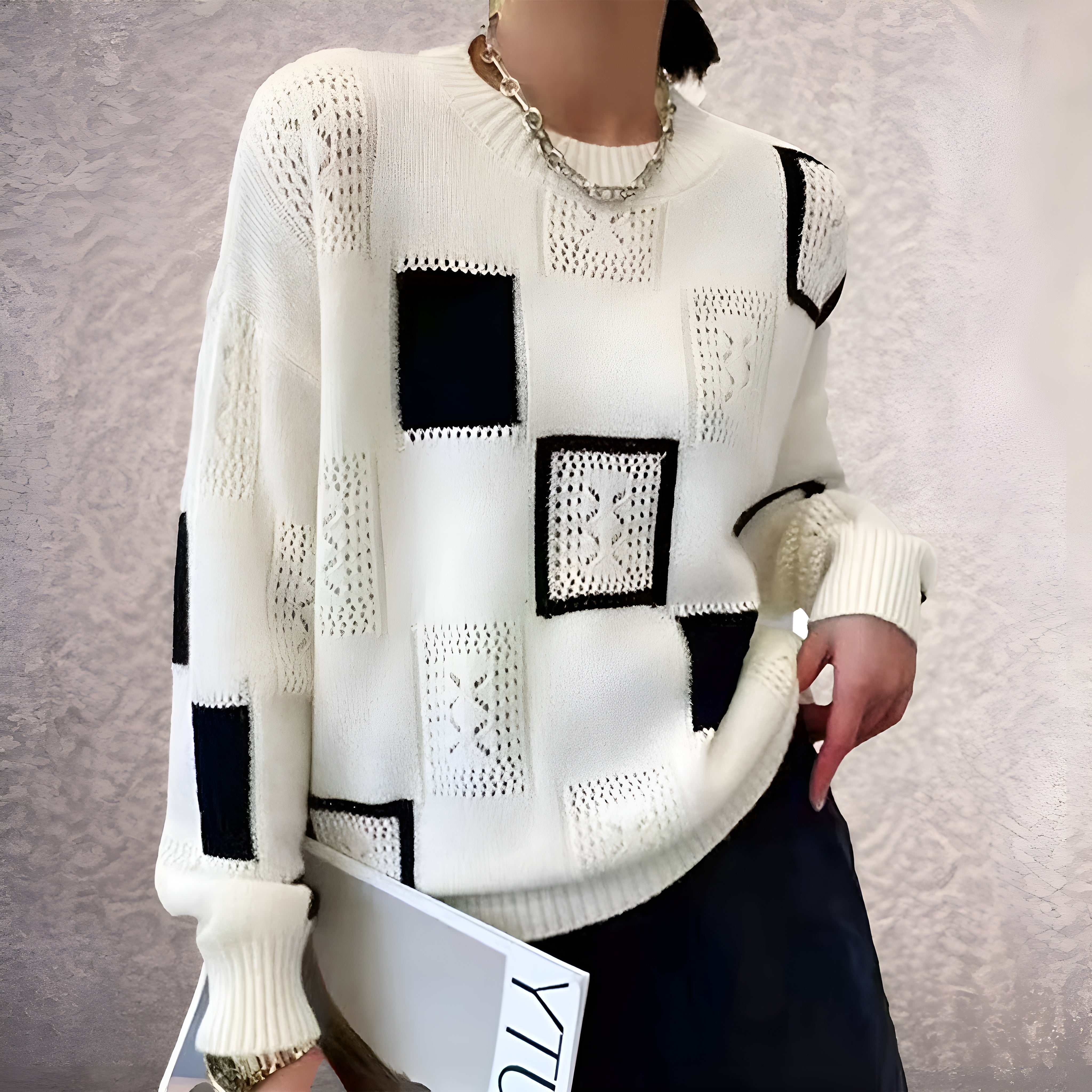 Roxana | Luxe patchwork trui voor dames – zachte, stijlvolle gebreide pullover, casual en elegant