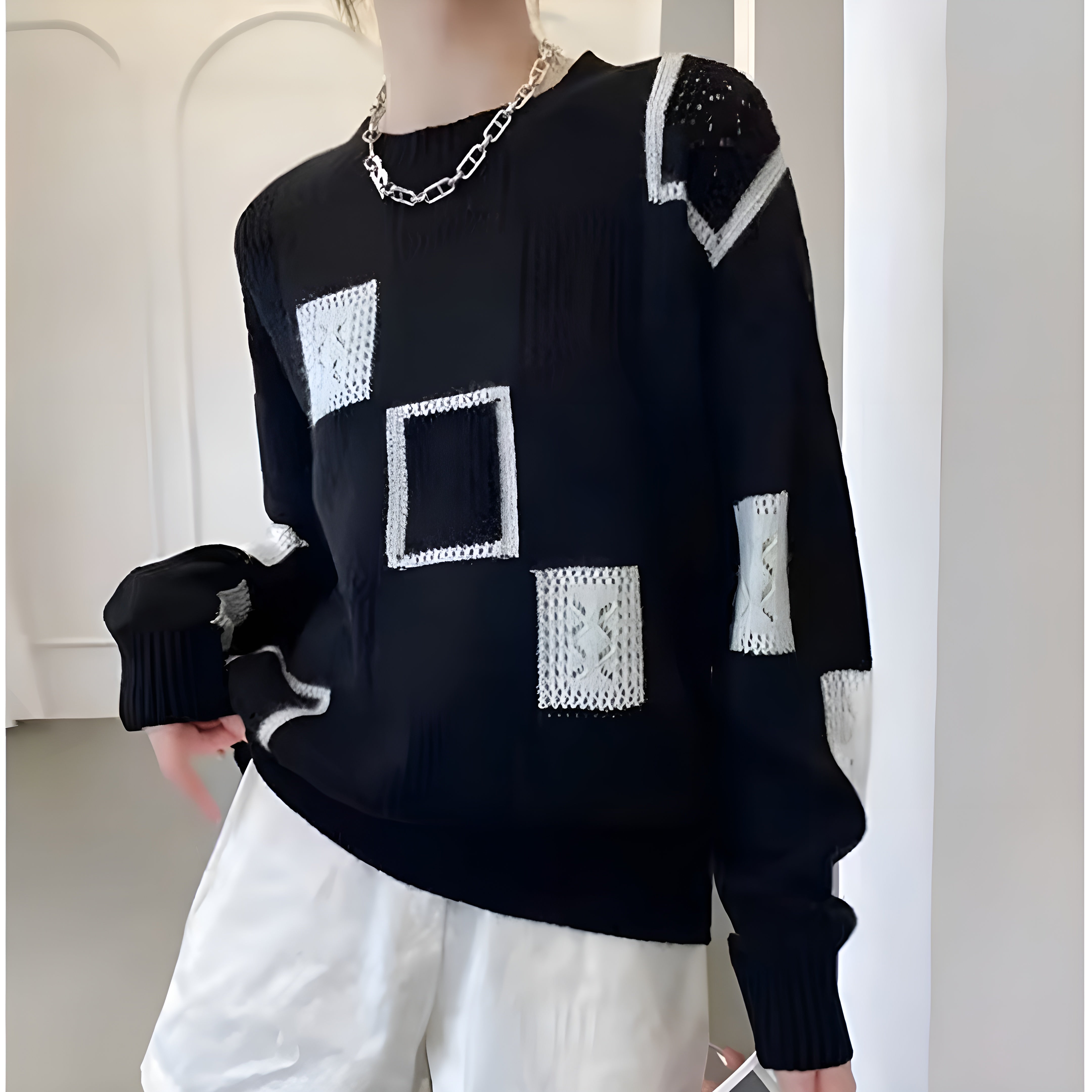 Roxana | Luxe patchwork trui voor dames – zachte, stijlvolle gebreide pullover, casual en elegant