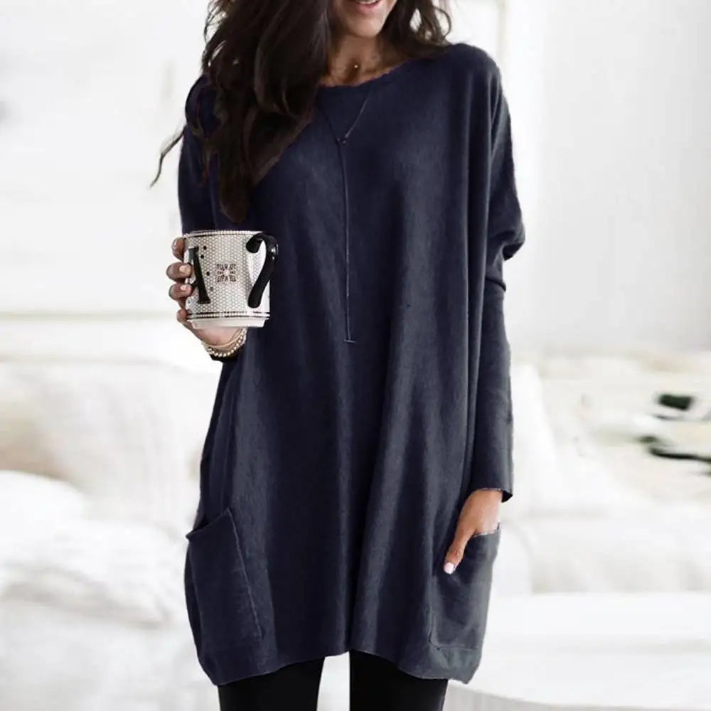 Julietta | Oversized damestrui, zachte katoenmix, zakken, casual en comfortabele pullover