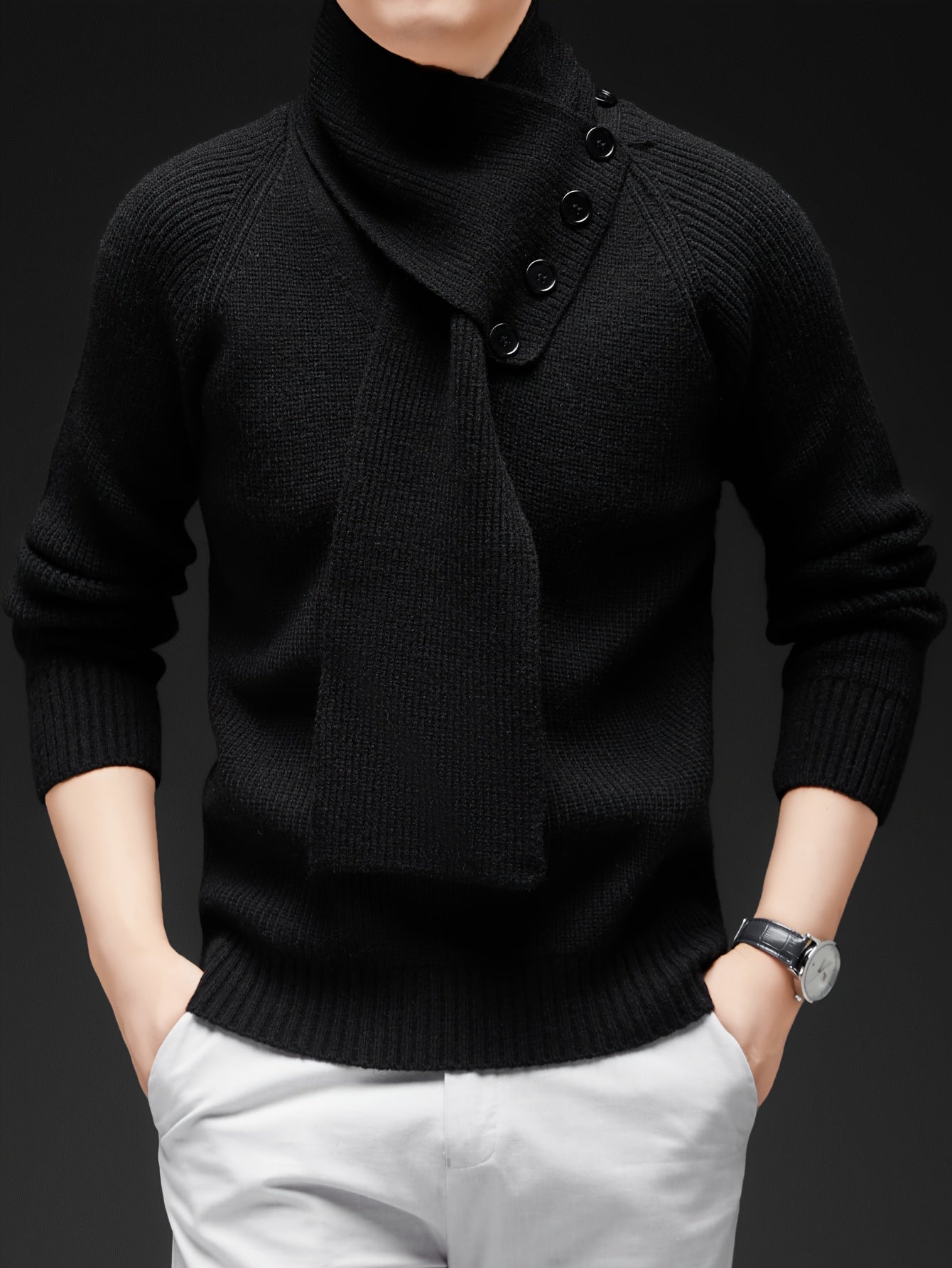 Drayke | Heren  V-hals gebreide trui  Pullover met lange mouwen en afneembare sjaalkraag