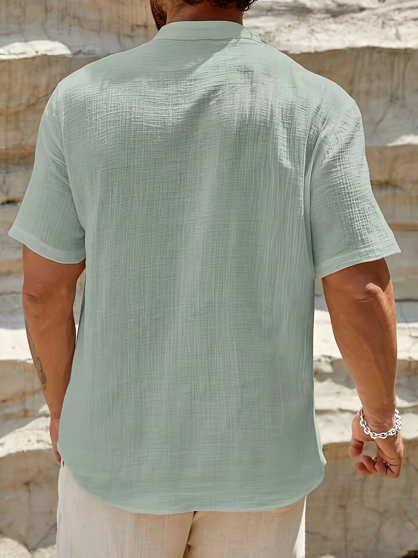 Artur | Casual katoenen herenhemd met Henley - korte mouwen, zomerstrandkleding