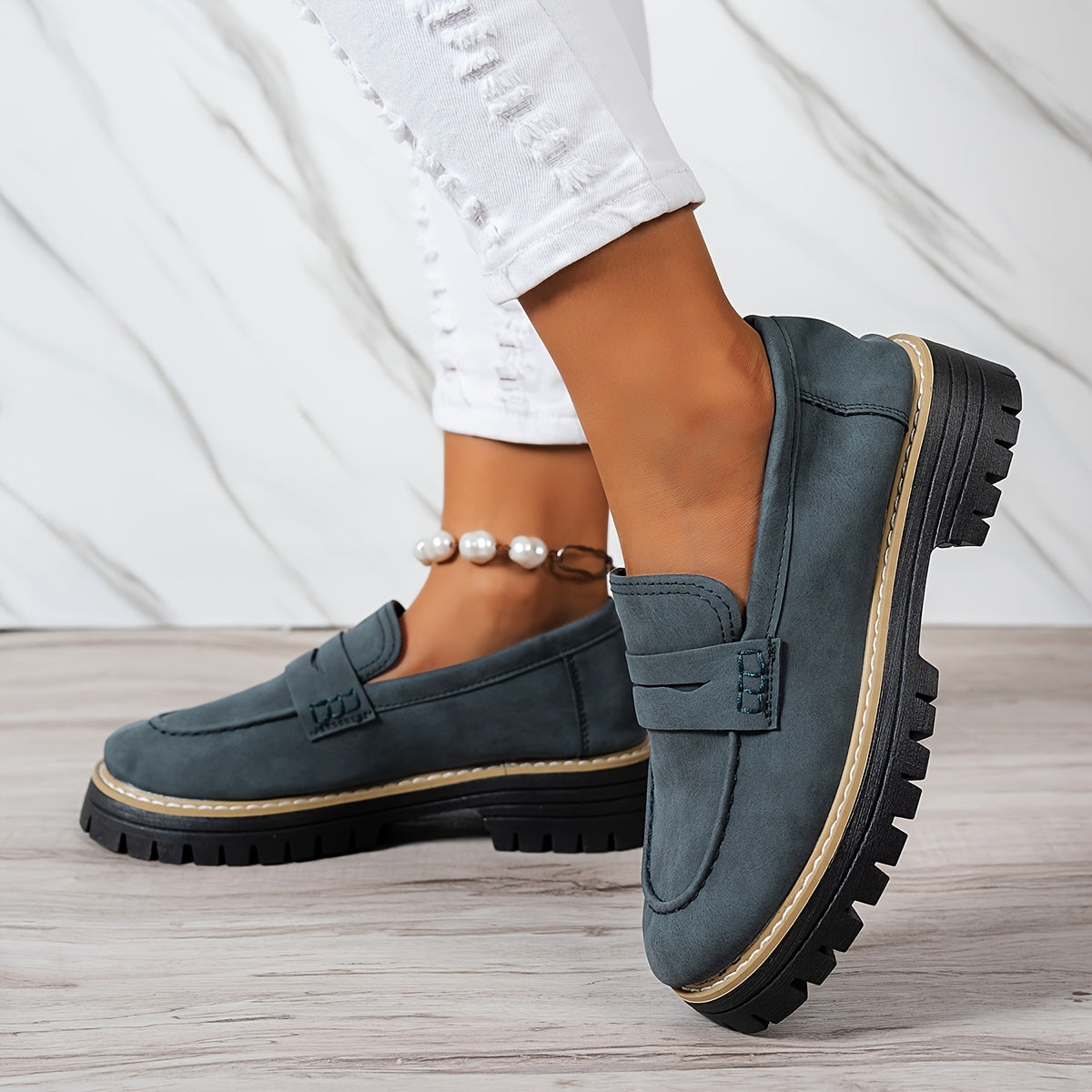 LoaferMax | Dames Retro Chunky Slip-On Loafers - Faux Leather Penny Loafers