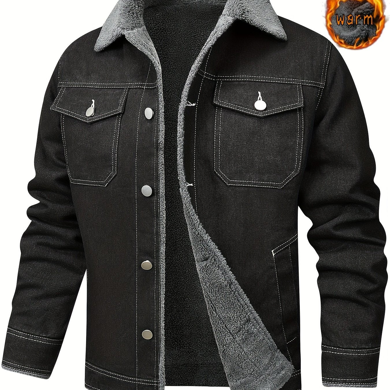 Gunter | Vintage gewassen spijkerjas voor heren met fleecevoering – Warme casual winterjas