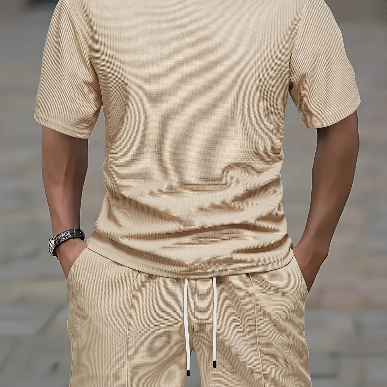 Lorien | Herenset 2-delige zomersportkleding - gebreid wafel T-shirt & koordshort