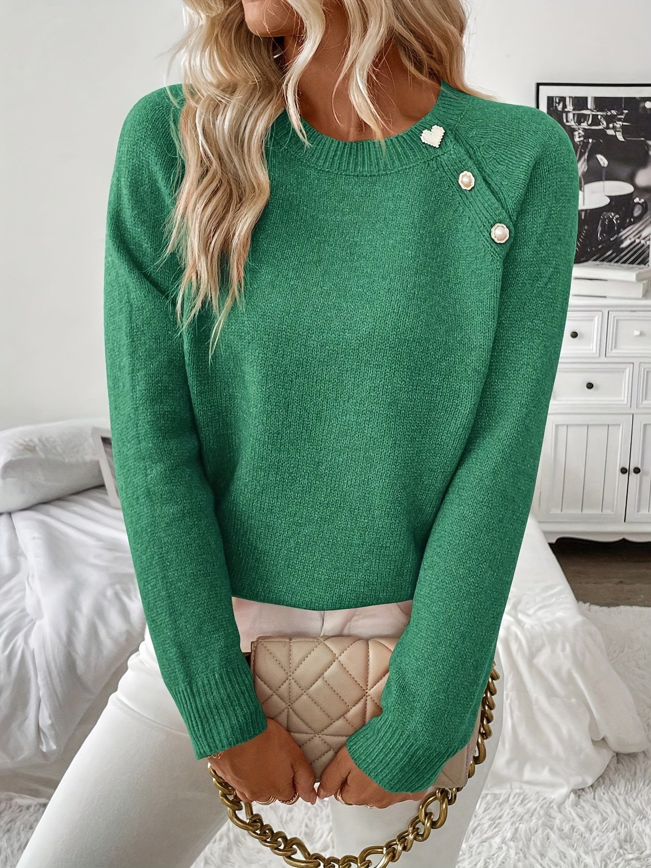 Petula | Elegante asymmetrische gebreide trui met één schouder voor dames – Pullover met knoopdetails