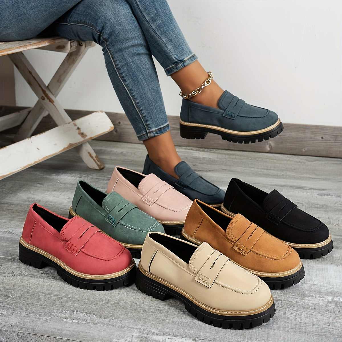 LoaferMax | Dames Retro Chunky Slip-On Loafers - Faux Leather Penny Loafers