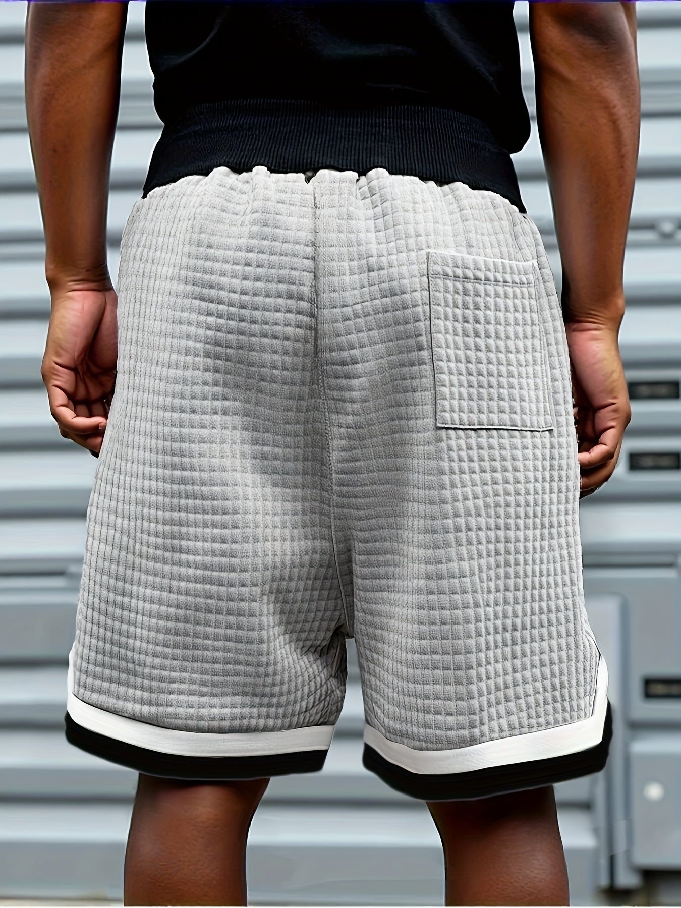 Trenton | Casual geruite gebreide herenshort - kleurblok, koordje