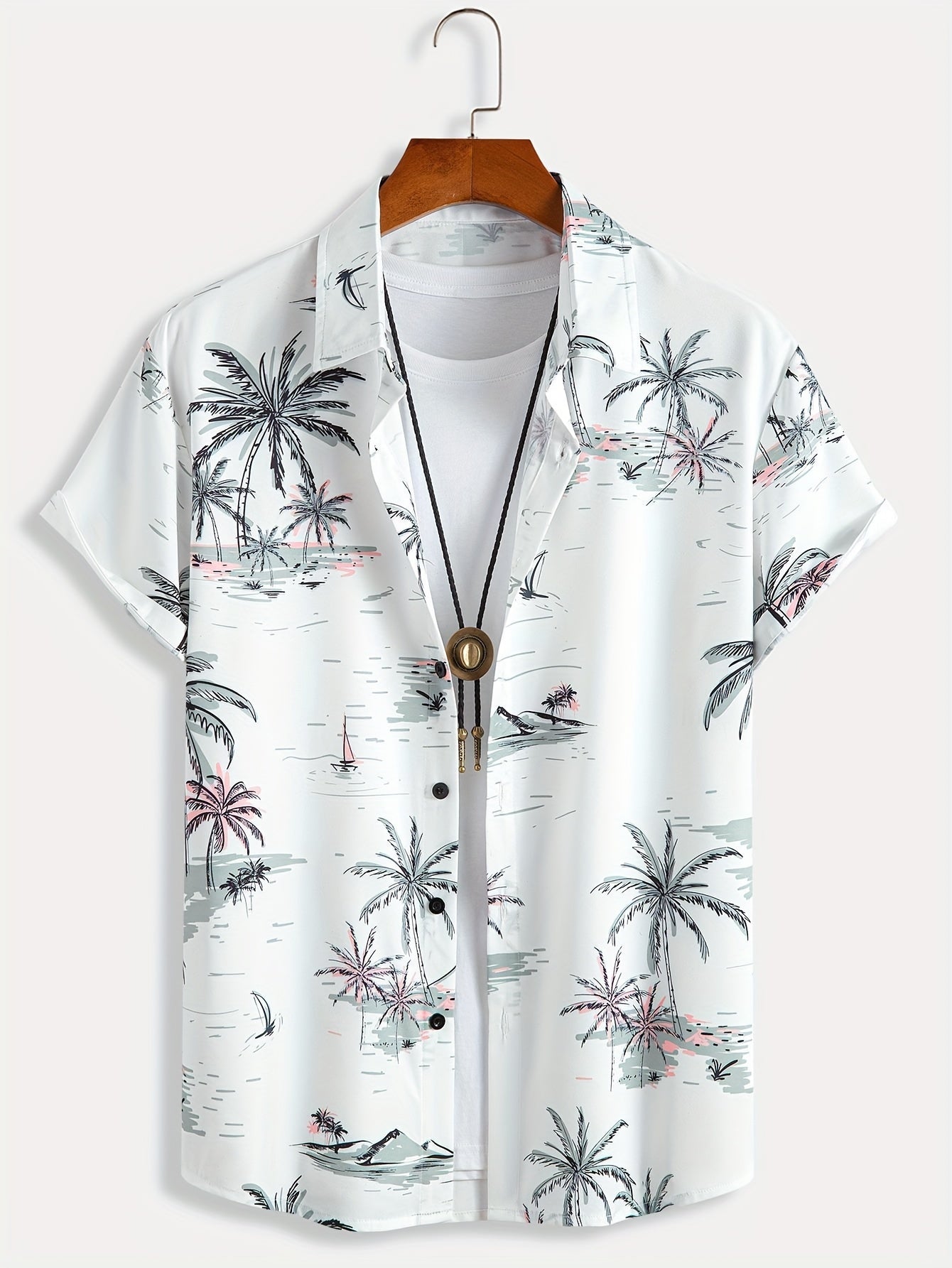 Kurt | Heren Hawaii Overhemd - Kokosnoot Boom Print, Korte Mouw, Casual Zomer Overhemd