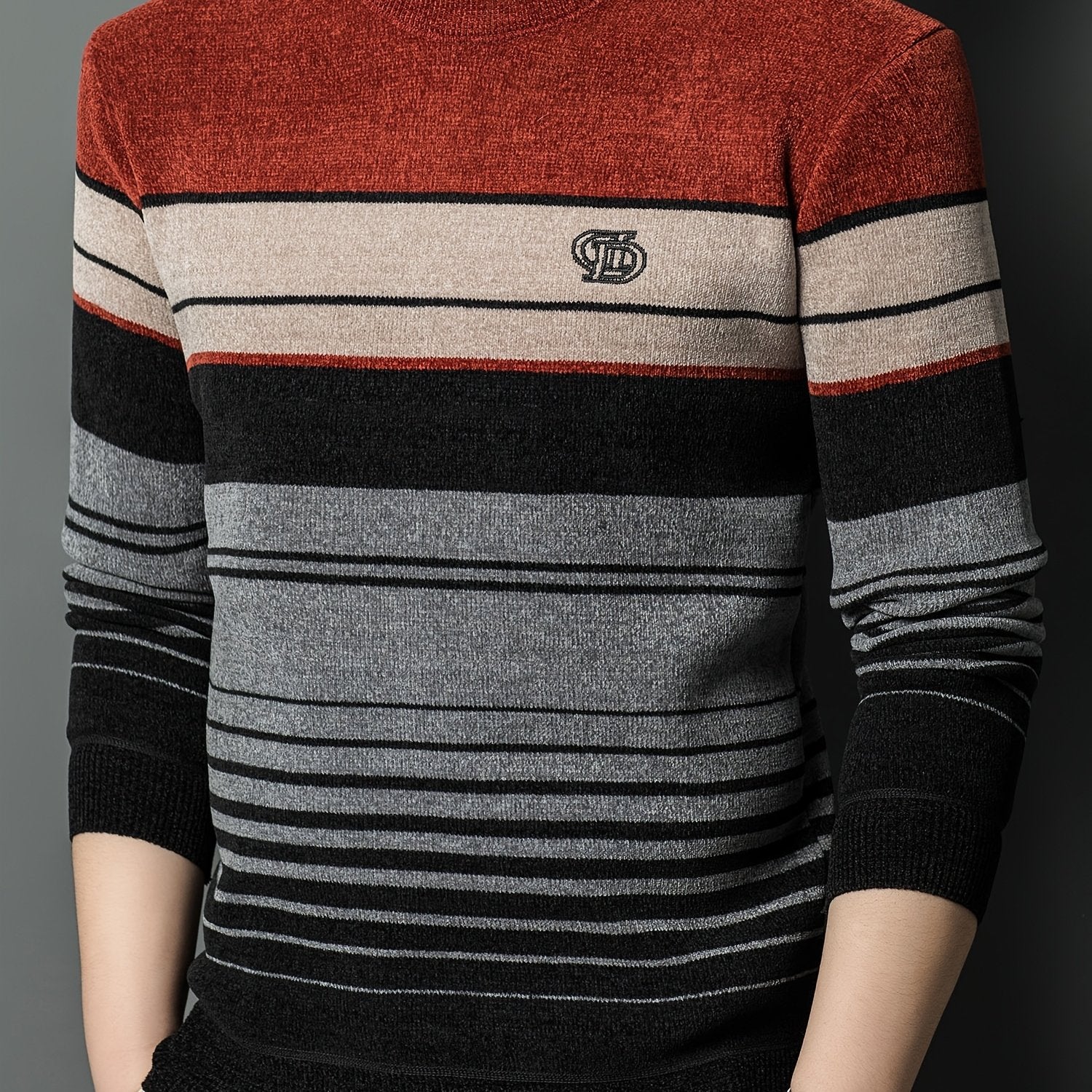 Dagursson | Thermische fleece gevoerde wintertrui voor heren – Warme gestreepte gebreide pullover