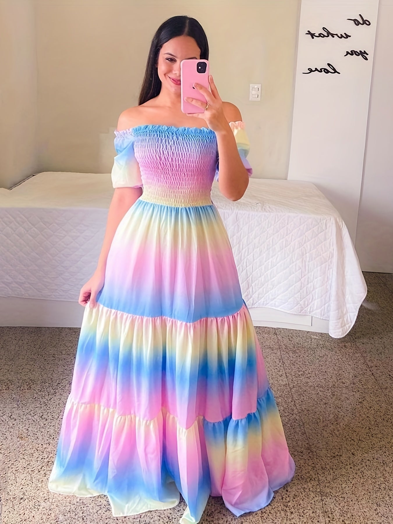 Kasia | Gradiënt print tiered maxi jurk - Casual off- schouder feestjurk voor vrouwen
